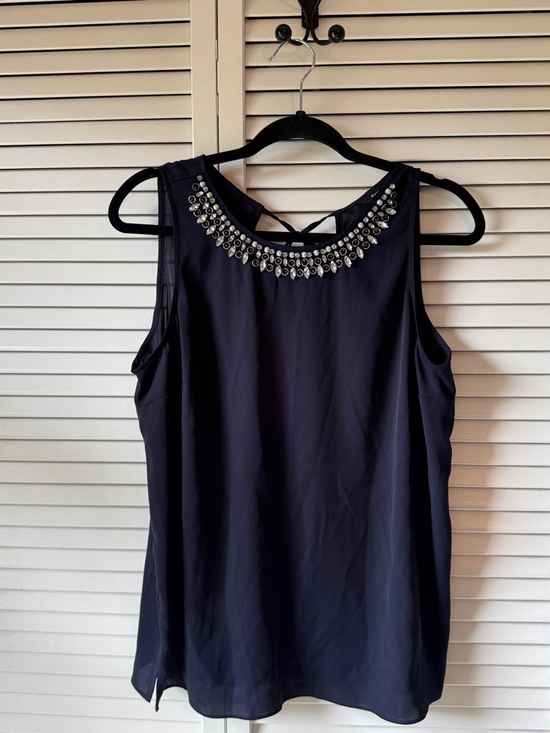 White House Black Market Tops - White House Black Market Navy Beaded Sleeveless Camisole